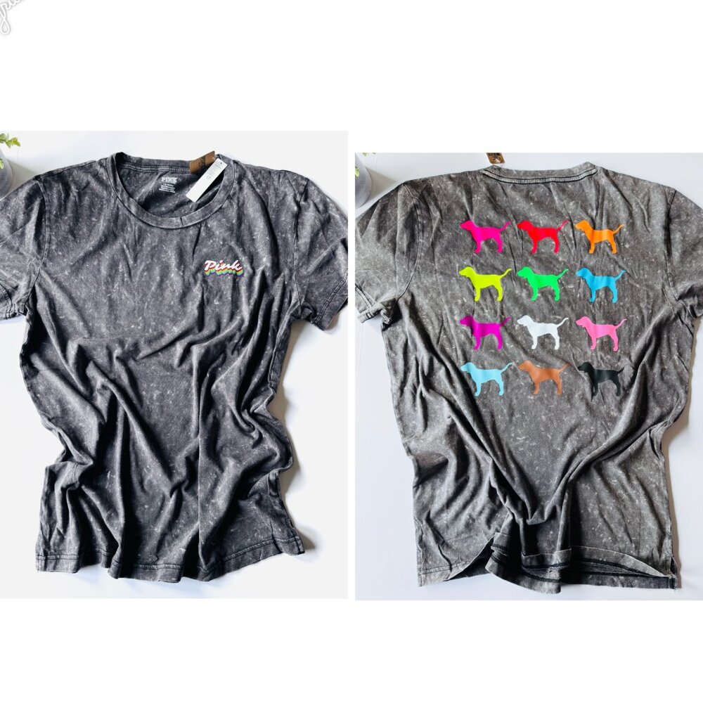 Victoria's Secret PINK, Gray Washed Oversize T Shirt New With Tags, Distressed - Picture 1 of 6